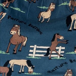 LAZY ONE 🐴 BLUE HORSE PRINT 100% COTTON ELASTIC TIE WAIST PAJAMA PANTS Women XL